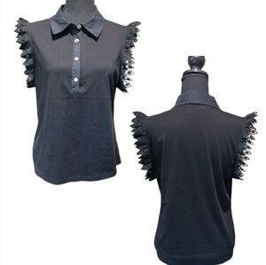 Marc NY Lace Cap Sleeve Collared Polo Top